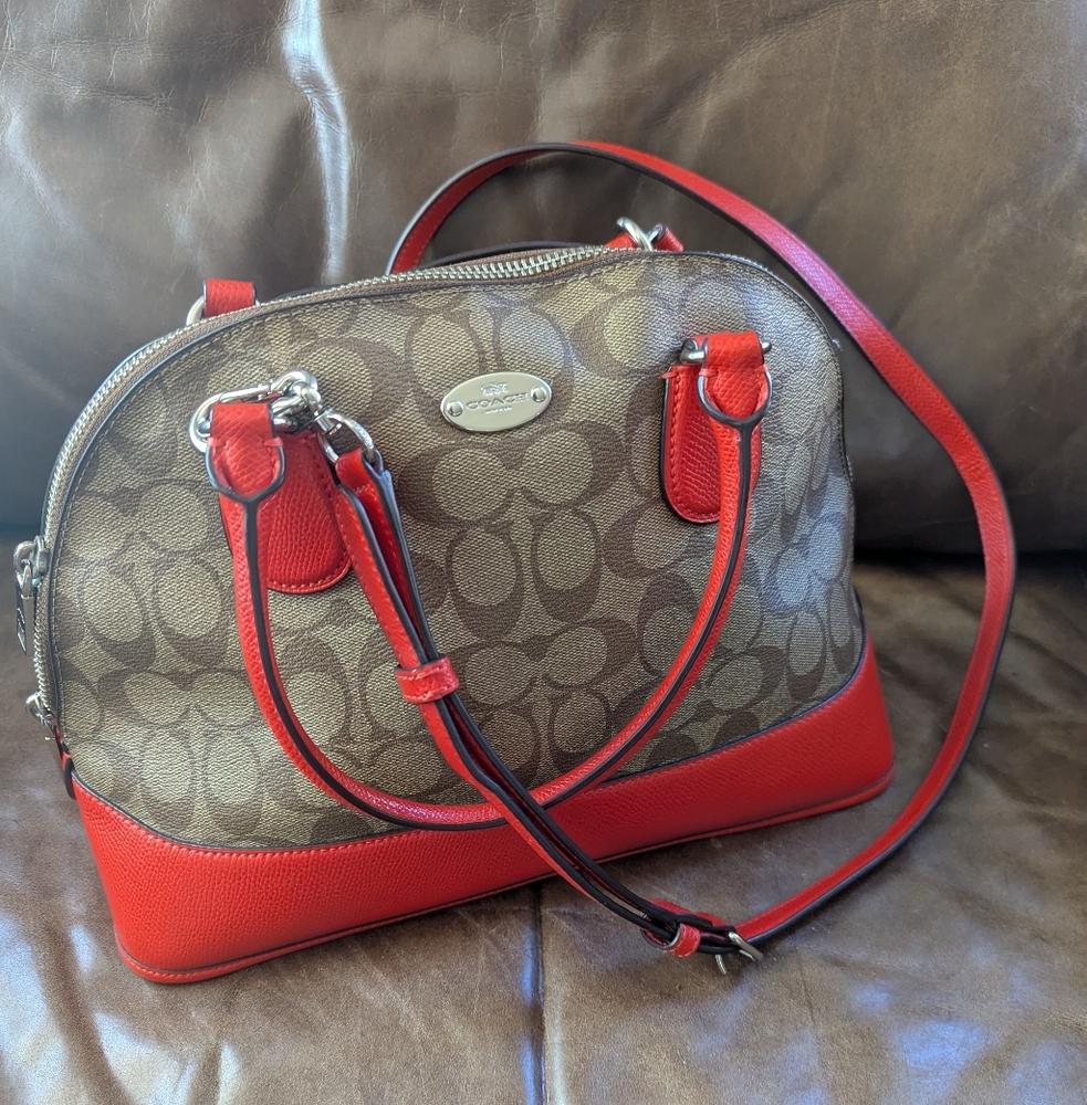 Coach Signature Brown and Red Orange Satchel